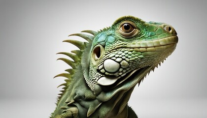 Obraz premium Green iguana isolated on white background. Close-up. Studio shot.