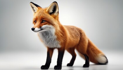 Obraz premium Red fox standing on grey background.
