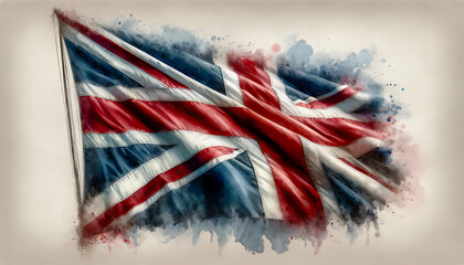 Old grungy vintage faded Britain flag in watercolor - obrazy, fototapety, plakaty