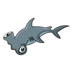 Cute hammerhead shark cartoon on white background