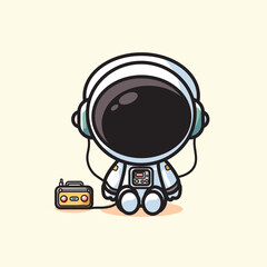 cute vector illustration of an astronaut listening to music