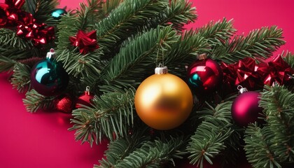 Fototapeta na wymiar A beautifully decorated christmas tree with ornaments