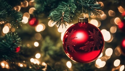 Obraz na płótnie Canvas A red ornament on a Christmas tree