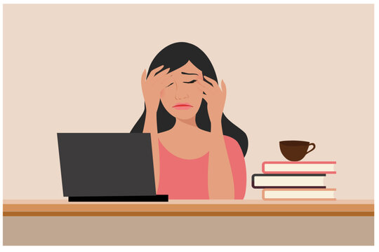 Stressed businessman working hard in office. Headache and exhausted vector illustration