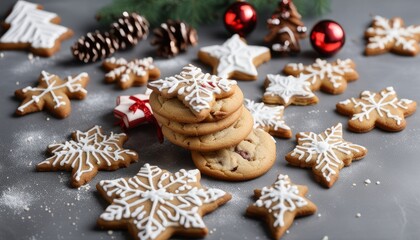 Obraz na płótnie Canvas A pile of Christmas cookies with white frosting and sprinkles