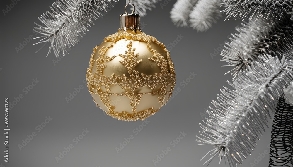 Canvas Prints A golden ornament hangs from a tree branch