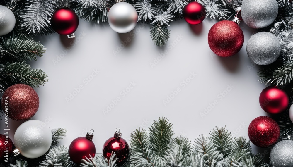 Canvas Prints A white background with a red and silver christmas ornament border