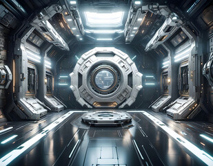 Interior of a futuristic space station