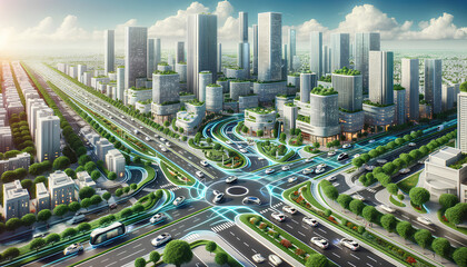 Obraz premium Autonomous Electric Cars in a Smart City.