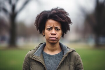 Black woman serious angry face portrait outdoor