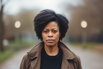 Black woman serious angry face portrait outdoor - obrazy, fototapety, plakaty