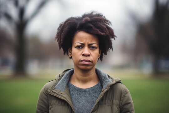 Black Woman Serious Angry Face Portrait Outdoor