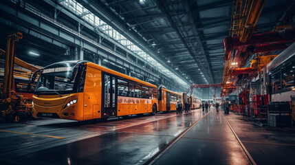 Bus assembly factory. Generative AI.
