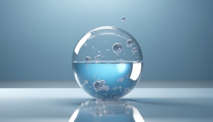 A blue glass ball with bubbles in it