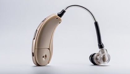 A hearing aid with a cord and earbud