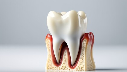 A tooth with a red filling and a white toothbrush