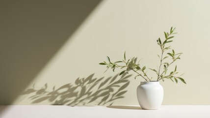 Minimalist Vase with Olive Branch Shadows