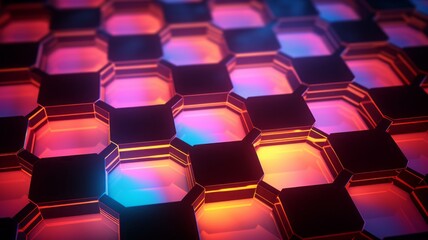 Neon Spectrum: Hexagons Radiating with Ultraviolet and Warm Hues