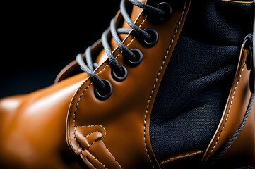 Macro view of a lace-up detail on a pair of fashion-forward ankle boots.
