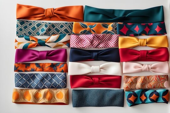 Playful and vibrant patterns on a series of silk headbands.
