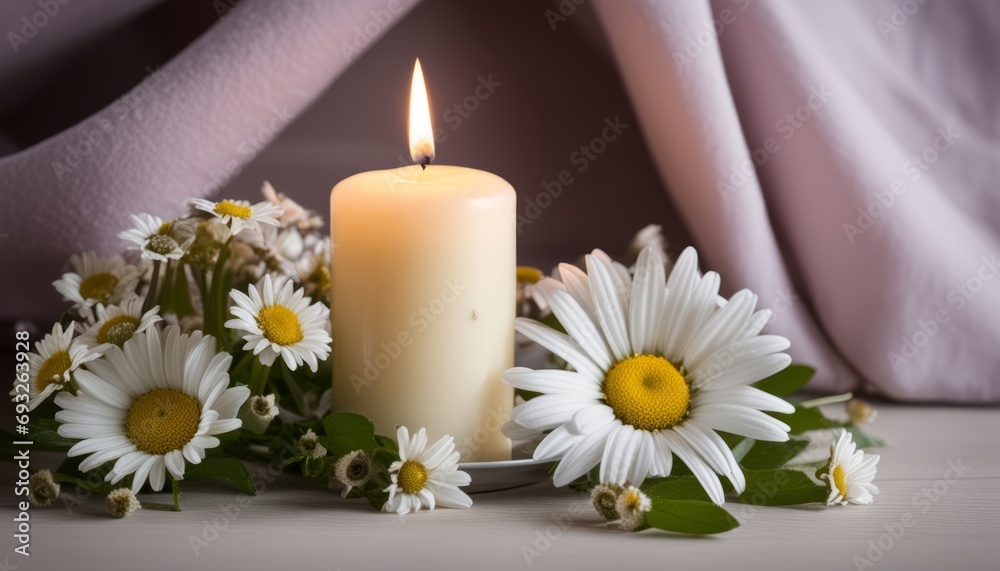 Wall mural A candle with a flower on top of it