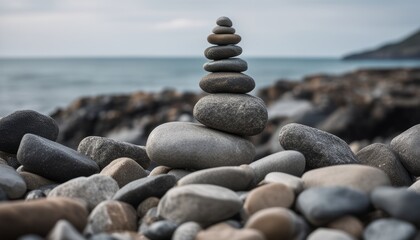 A stack of rocks on the beach - Powered by Adobe