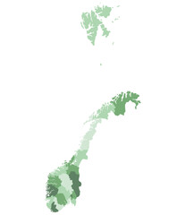 Norway map. Map of Norway divided into six main regions