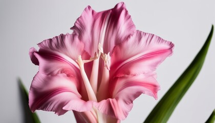 A pink flower in a white vase