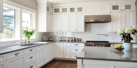 Contemporary white cabinets in fresh kitchen design