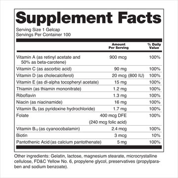 FDA Nutrition Supplement Facts Labeling Labels Multiple vitamins Includes voluntary listing of vitamin D in IUs