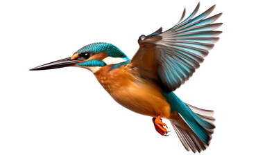 A Majestic Flight Above Magnificent Kingfisher Isolated on Transparent Background PNG.