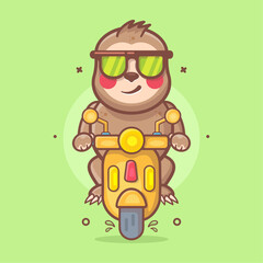 cool sloth animal character mascot riding scooter motorcycle isolated cartoon 