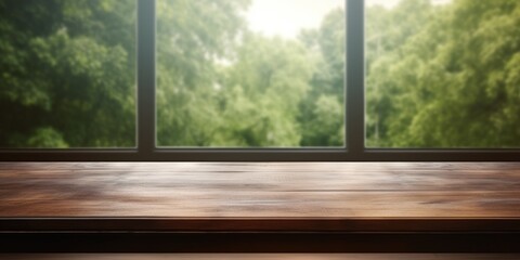 Empty space and window in the background of a table.