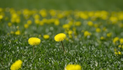 A field of yellow flowers with green grass