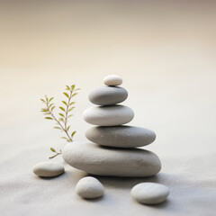 Naklejka na ściany i meble Zen stones stack on sand waves in a minimalist setting for balance and harmony