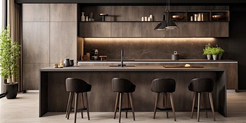 Modern and attractive furniture in a luxurious kitchen interior.