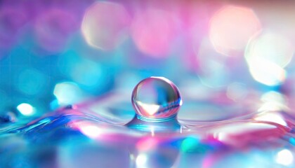 A drop of water on pink and blue environment.