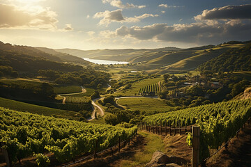 the beauty of the vineyards at sunset