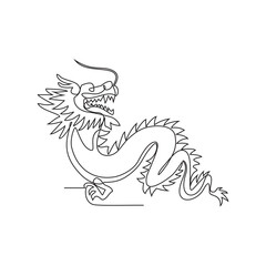 One continuous line drawing of Dragon as a symbol of Chinese New Year vector illustration. Chinese new year symbol illustration simple linear style vector concept. Dragon concept design asset.
