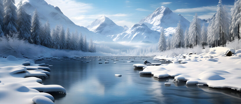 Winter snowy mountain lake landscape photo 7