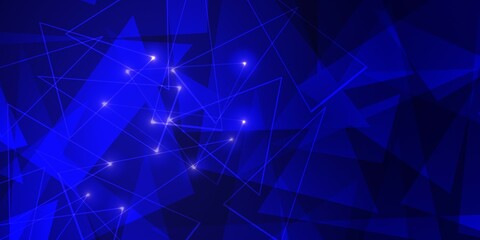 abstract dark blue background with triangles and glowing dots