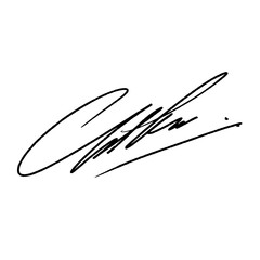 Abstract Signature initial letter C. Vector image with black writing and transparent background.