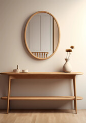 Console table and mirror in wood