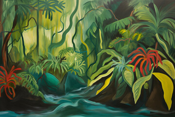 Fototapeta na wymiar oil painting image of jungle