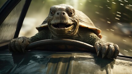 illustration of turtle driving car vehicle with speed