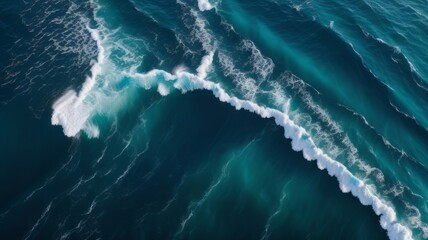 Waves in the sea. Aerial view of ocean waves. Top view from above. Drone photography. Beautiful seascape.