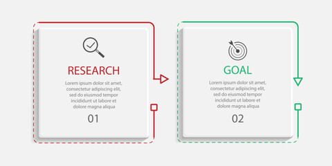 business infographic template. thin line design with icons, text, number and 2 options or steps.
used for process diagrams, workflow layouts, flowcharts, infographics, and your presentations.