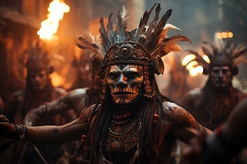 Aztec dancers performing a ritual.