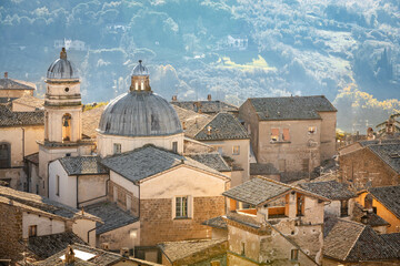 View of old town of Orvieto in Italy from above rooftops - obrazy, fototapety, plakaty