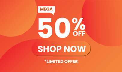 50 percent Mega Discount sale Colorful minimal gradient blue pink vector illustration banner
